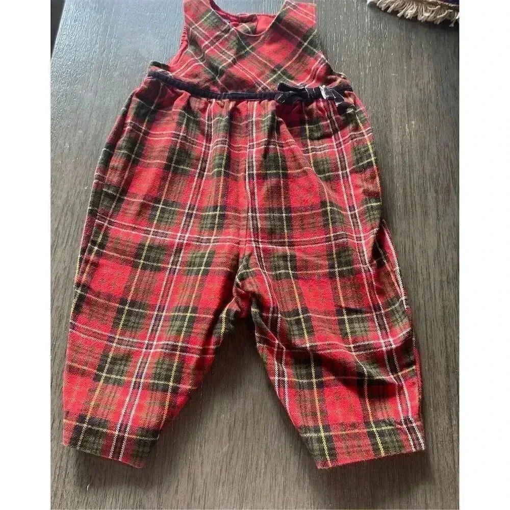 OshKosh B'gosh Vintage Red Tartan Plaid Romper 12M Holiday Party baby girl